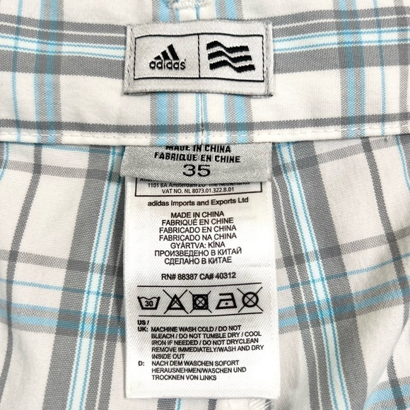 ADIDAS Men’s Flat Front Shorts Blue Gray Plaid Casual Size 35‎ Athleisure Golf - Picture 4 of 14
